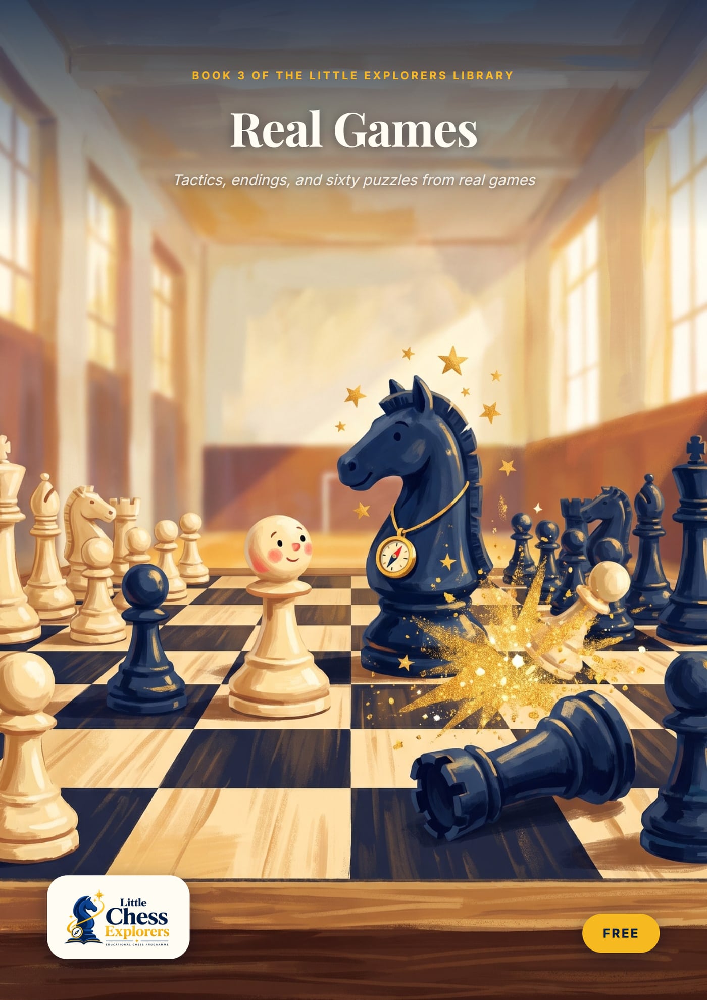 The cover of Real Games: Pip and Nell in the middle of a lively game in a school hall.